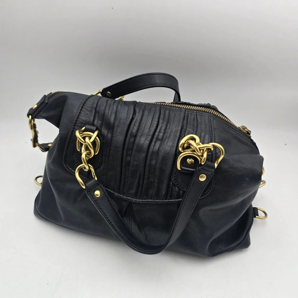 Coach Madison Sophia Black Gathered Leather Satchel Crossbody Bag F17647 Gold